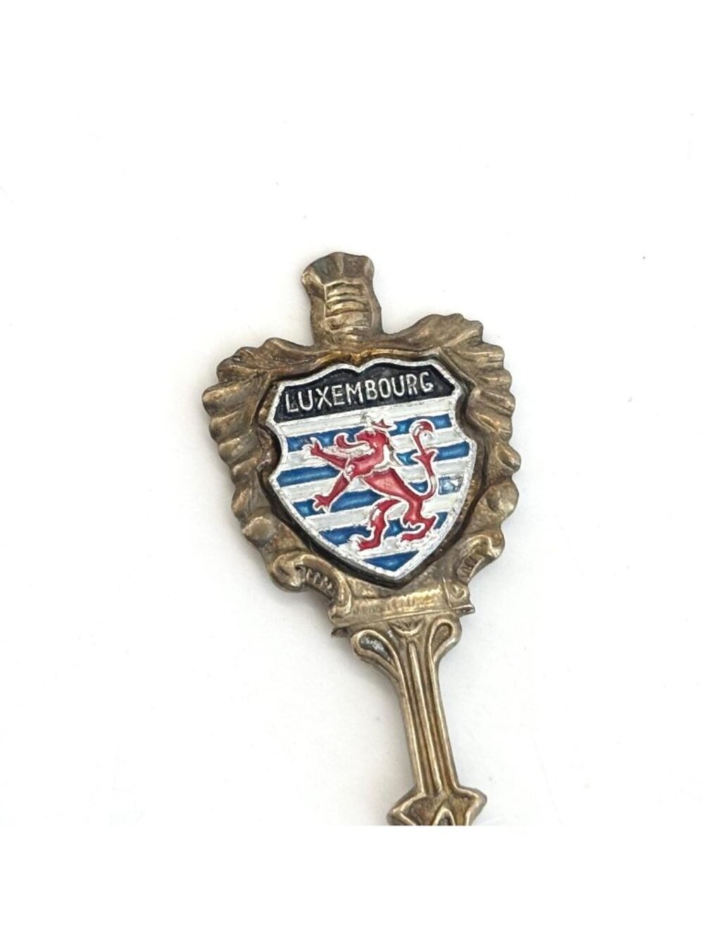 Luxembourg Souvenir Coat of Arms Silver Plated Ornate Double Pronged Pickle Fork